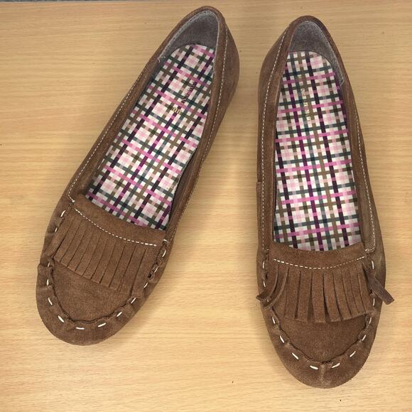 Lands' End Shoes - Lands' End Women's Brown Suede Fringed Moccasin Flat Loafers Size 8